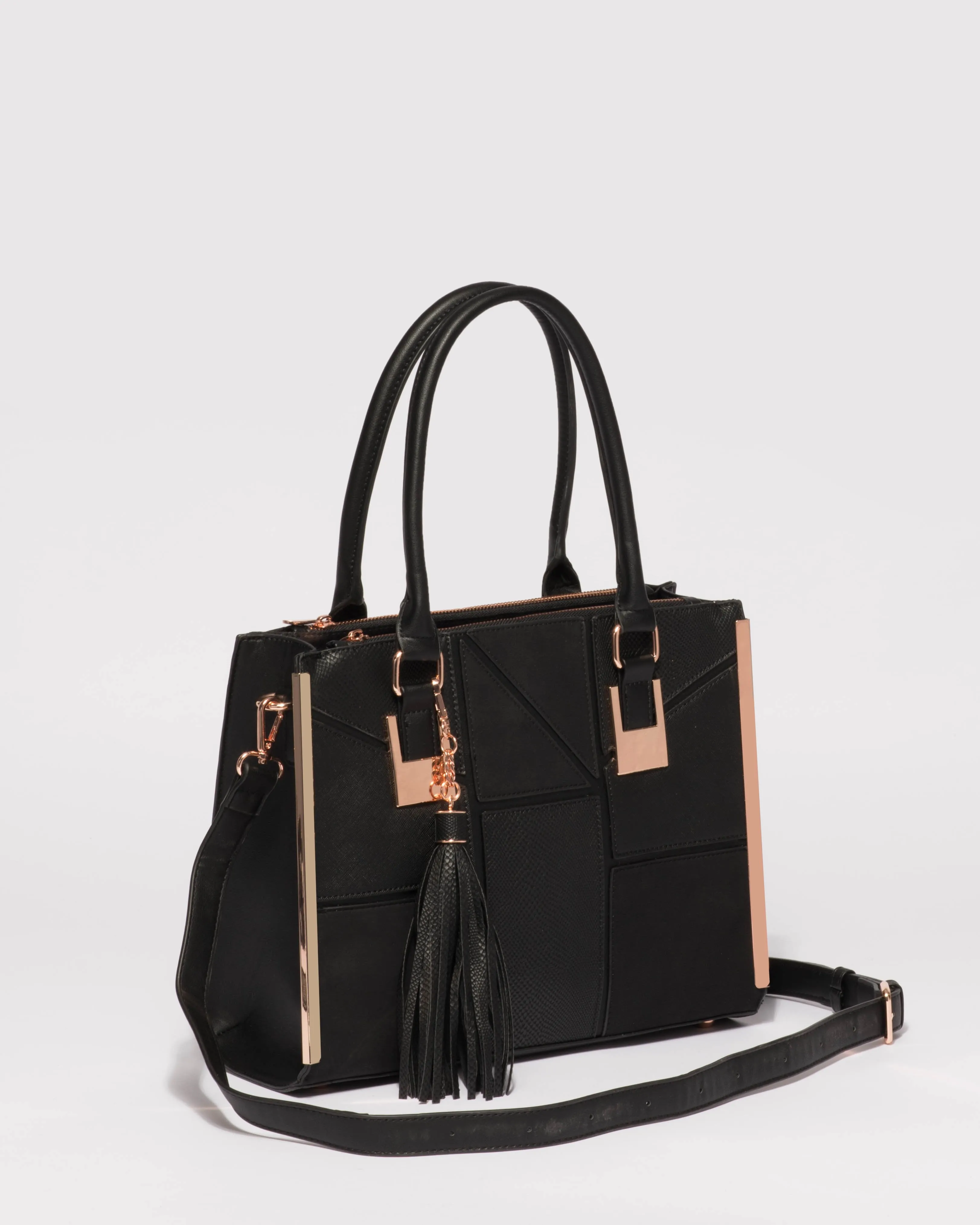 Black Textured Lucy Square Tote Bag