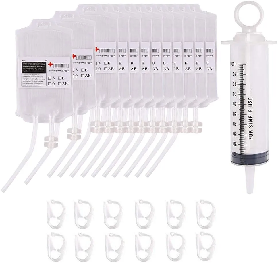 Blood Bag for Drinks â€“ 12 Pieces IV Blood Bags/Container 15 Fl Oz /450ml for Halloween Zombie Party Favors, Nurse Decorations, Gag Gift