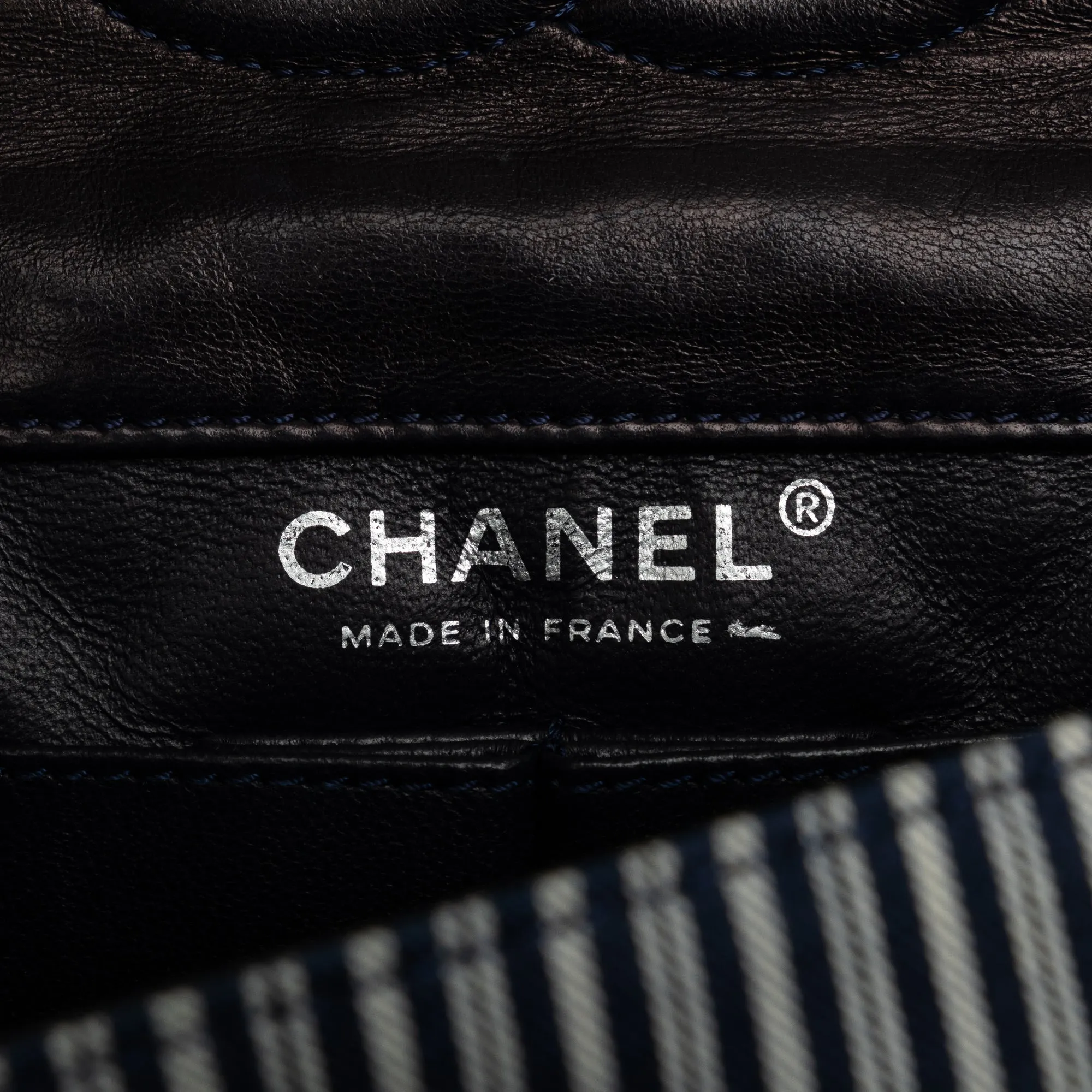 Blue Chanel Medium Cotton Striped Double Flap Shoulder Bag
