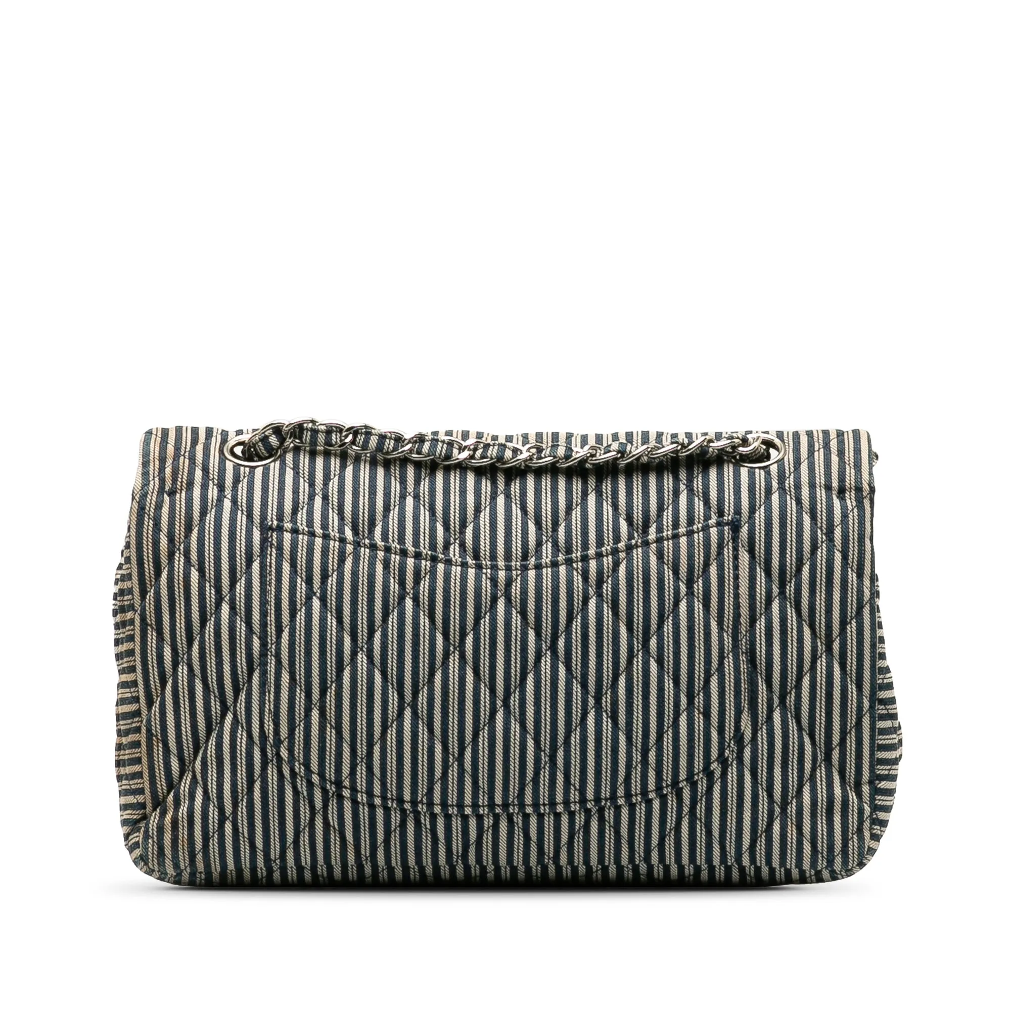 Blue Chanel Medium Cotton Striped Double Flap Shoulder Bag