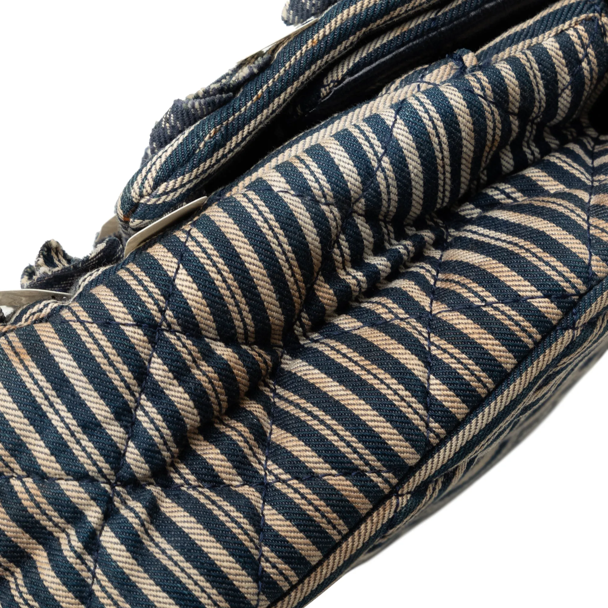 Blue Chanel Medium Cotton Striped Double Flap Shoulder Bag