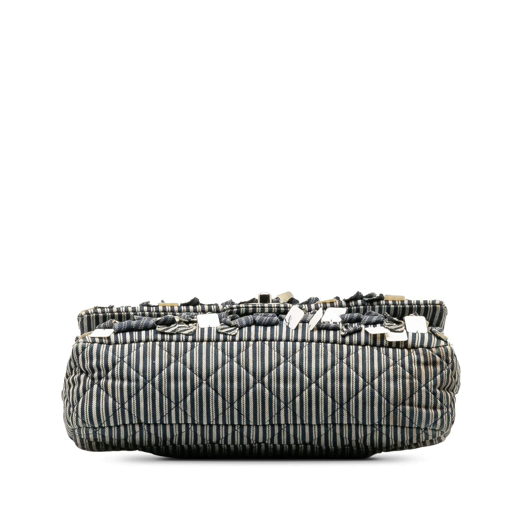 Blue Chanel Medium Cotton Striped Double Flap Shoulder Bag
