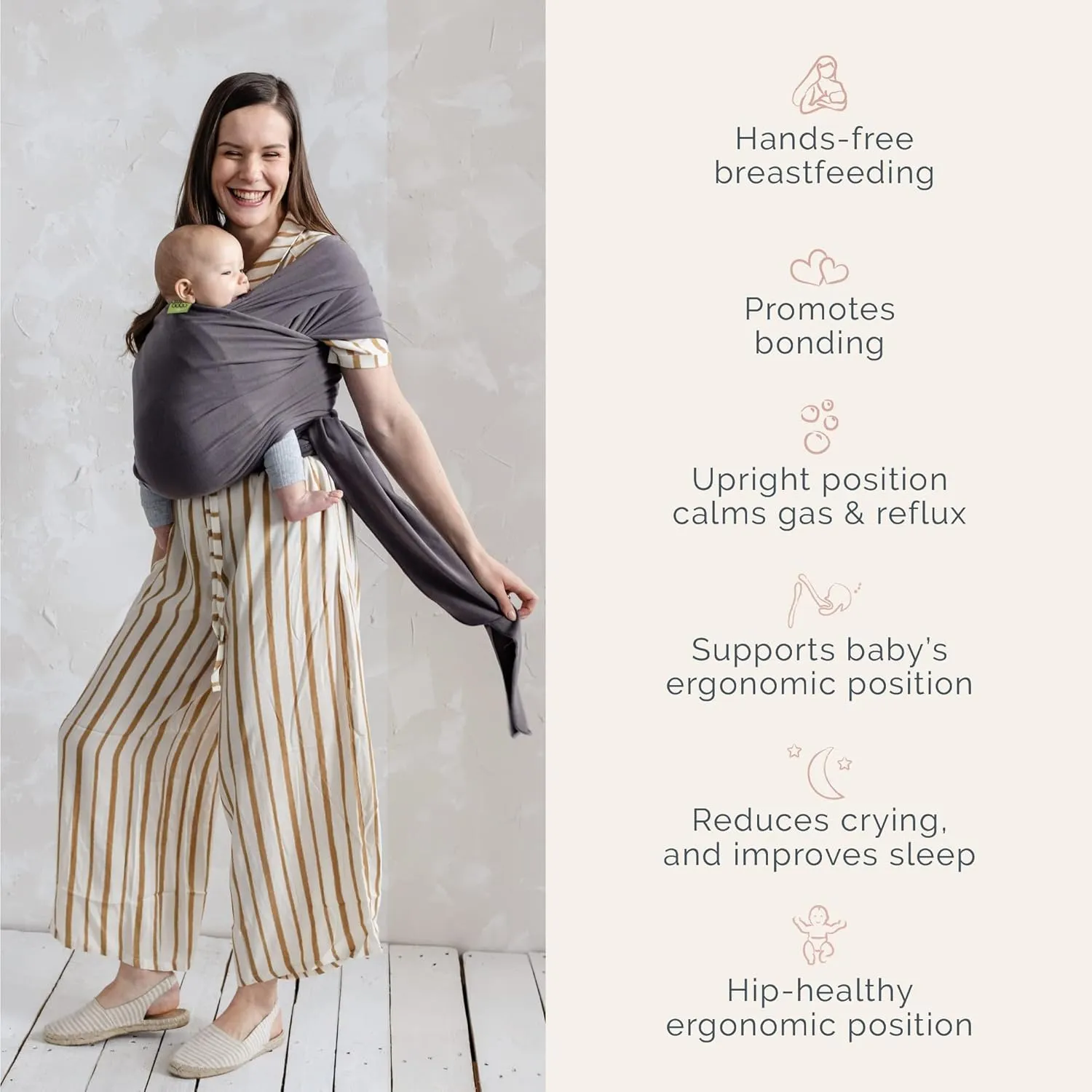 Boba Baby Wrap Carrier - Original Baby Carrier Wrap Sling for Newborns - Baby Wearing Essentials - Newborn Wrap Swaddle Holder, Newborn to Toddler Infant Sling (Organic Dark Grey)
