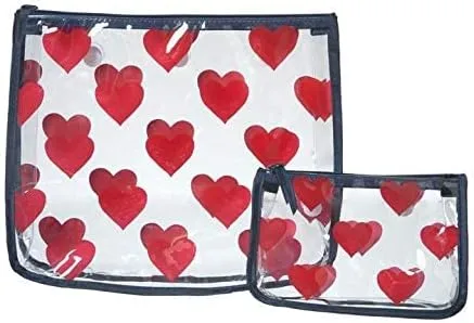 Bogg Bag Clear Designer Zipper Insert (Set of 2) Travel Organizer Storage Pop In (Hearts)
