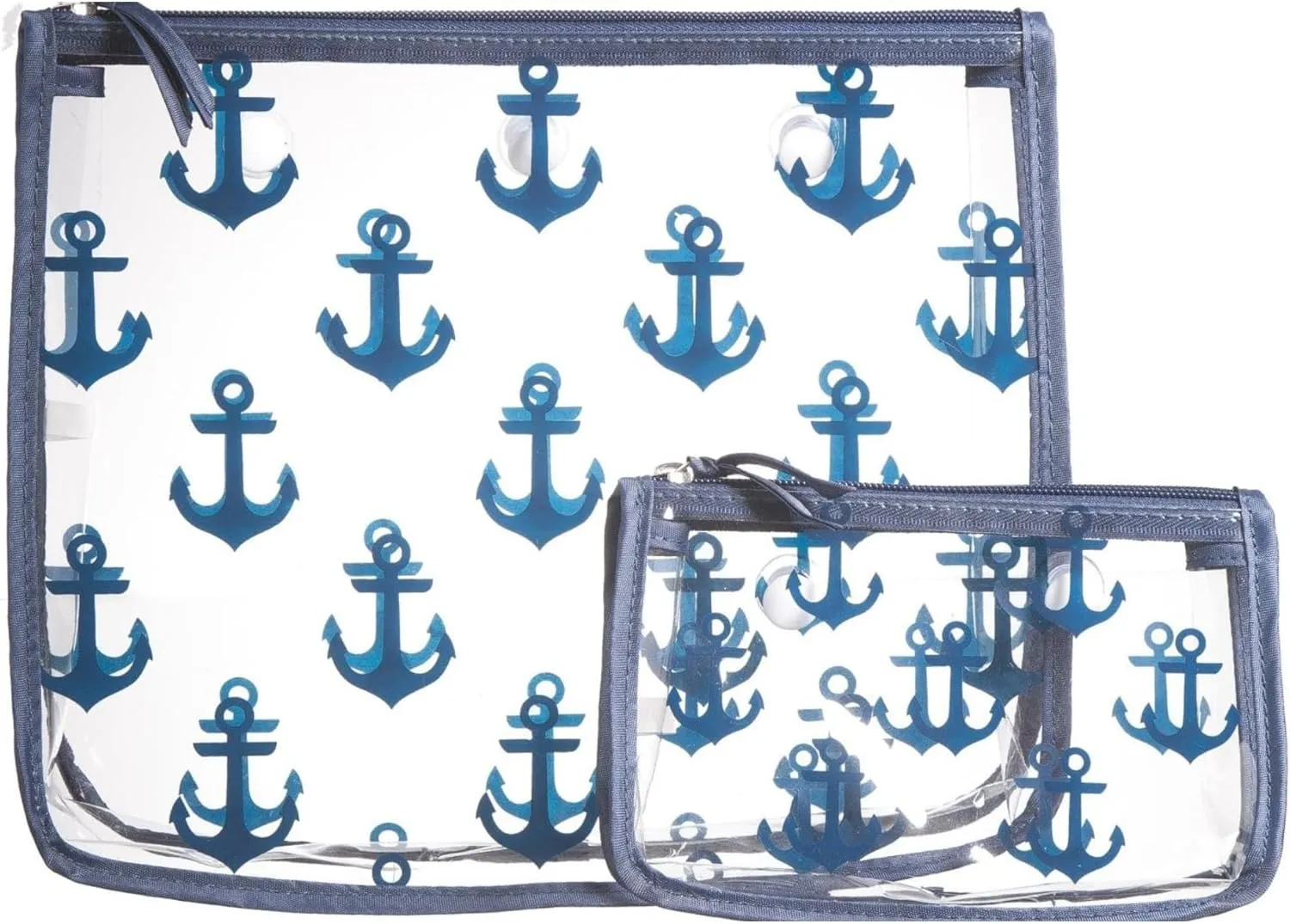 BOGG BAG Clear Designer Zipper Insert (Set of 2) Travel Organizer Storage Pop In Original Bogg and Baby (Navy Anchor)