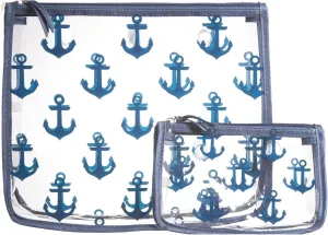 BOGG BAG Clear Designer Zipper Insert (Set of 2) Travel Organizer Storage Pop In Original Bogg and Baby (Navy Anchor)