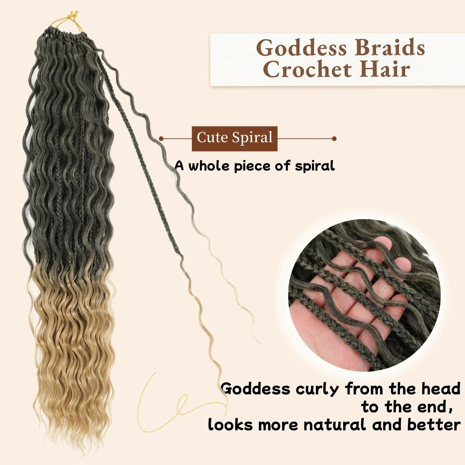 Boho Box Braids Crochet Hair 24 Inch - 8 Packs Black Mixed Honey Blonde Goddess Box River Braids Crochet Hair Pre-looped Bohemian Ombre Synthetic Braiding Hair with Curly Ends (24 Inch, T1B/27)