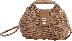 Boho Crossbody Bag for Women, Summer Straw Handbags, Beach Straw Purse Shoulder Handbag for Vacation