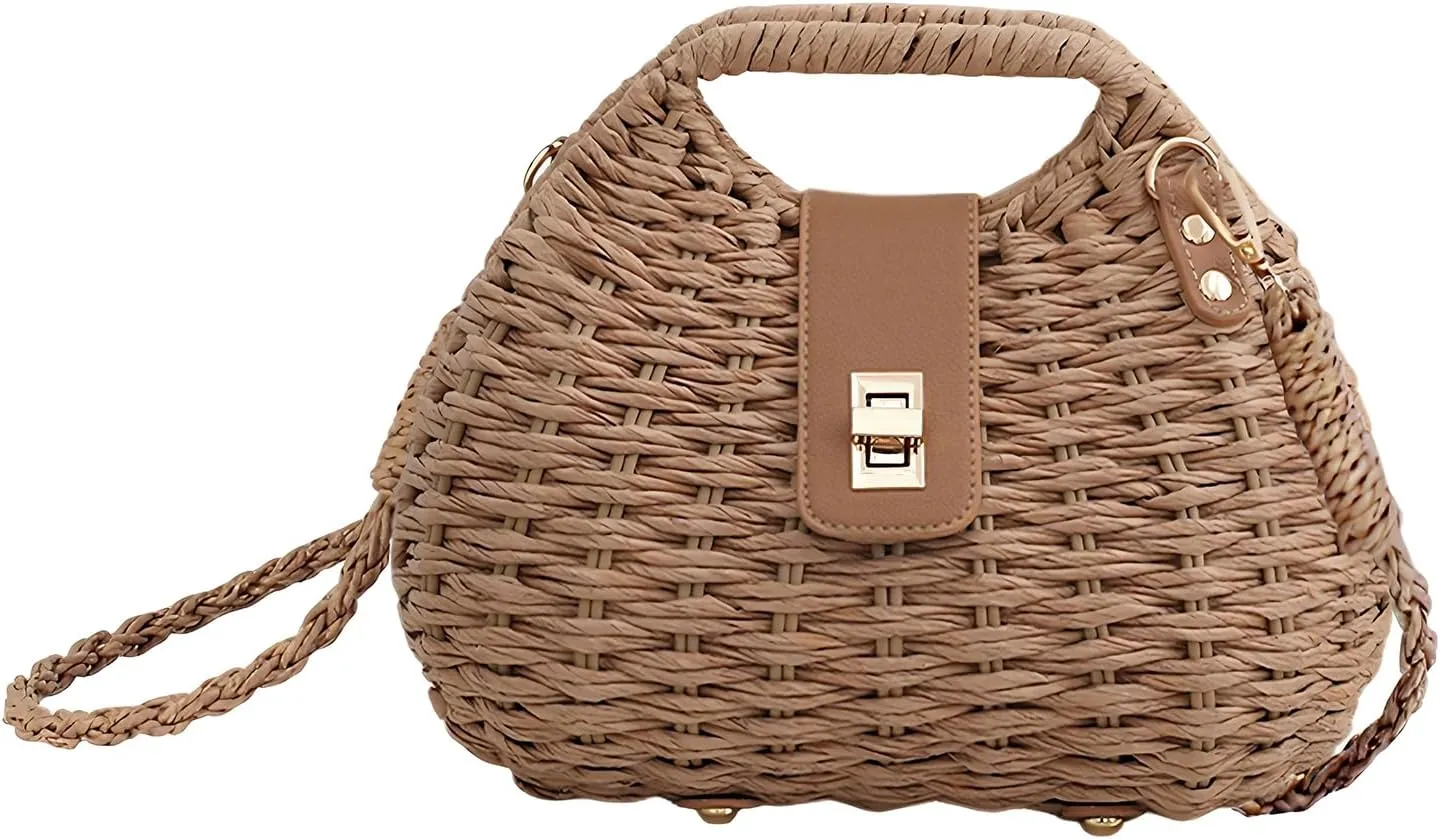 Boho Crossbody Bag for Women, Summer Straw Handbags, Beach Straw Purse Shoulder Handbag for Vacation