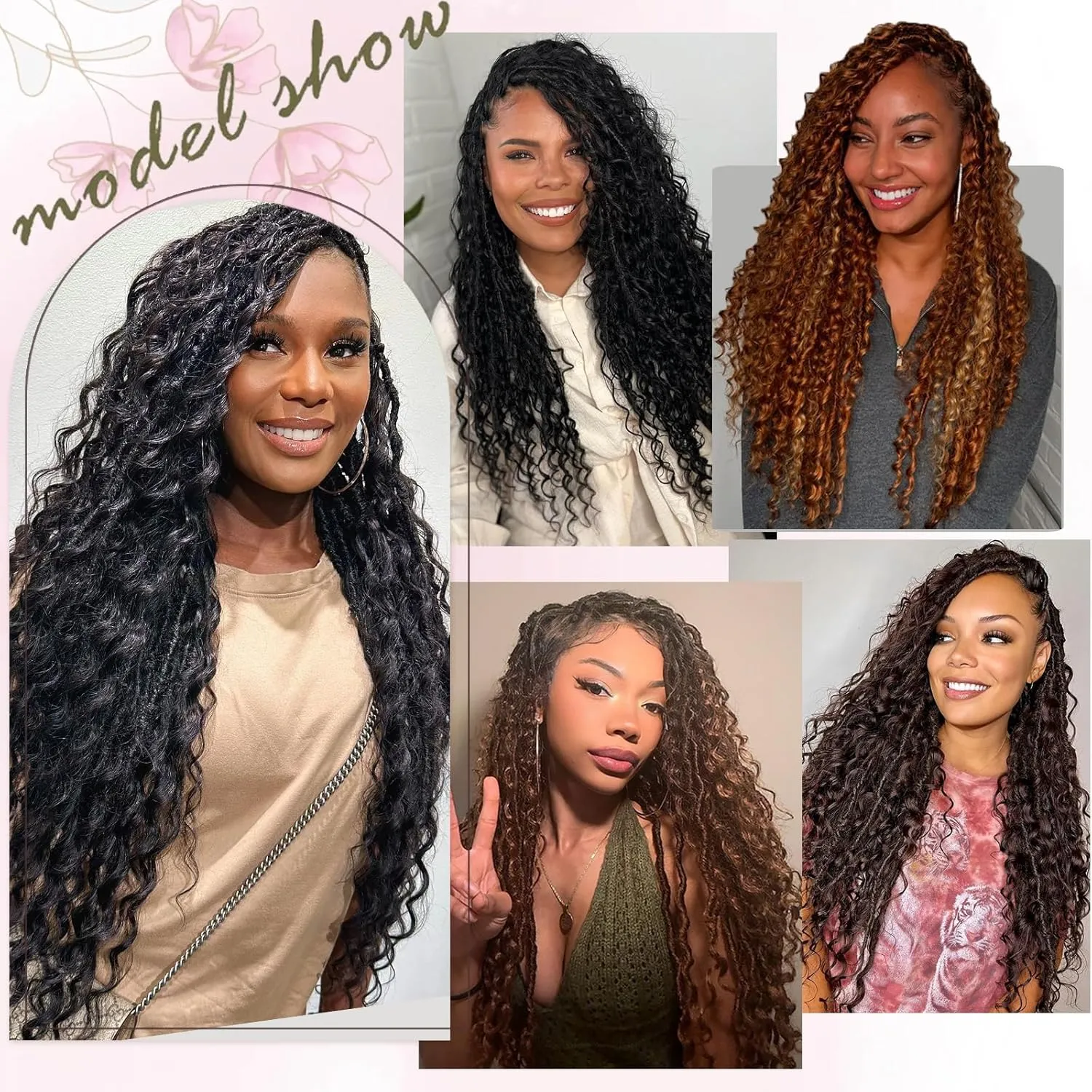 Boho Faux Locs Crochet Hair 9 Packs Long Goddess locs 24 Inch Boho Soft Locs With Curly Ends Pre Looped Bohemian River Loc Crochet Hair For Women (24 inch,1B)