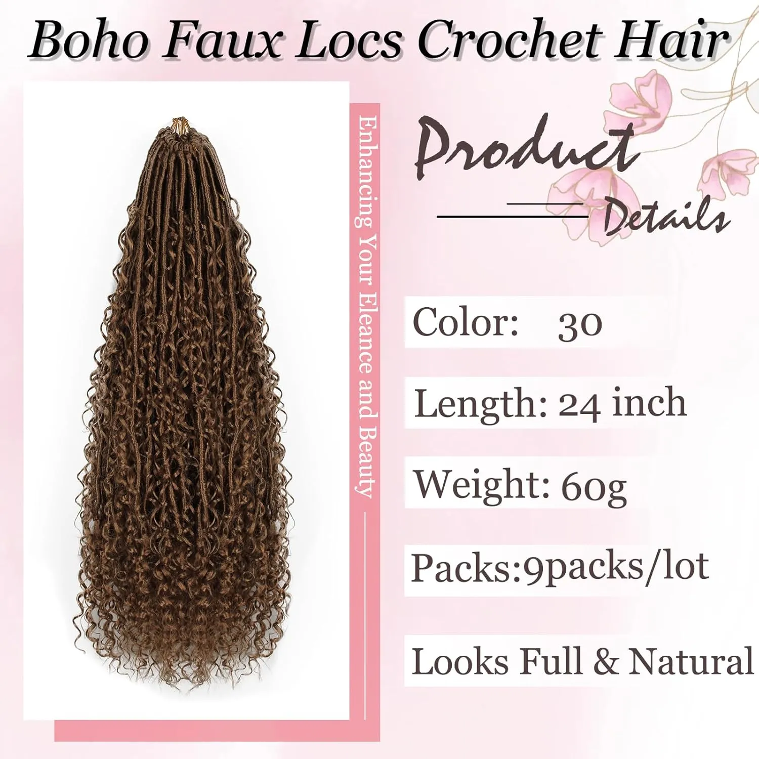 Boho Faux Locs Crochet Hair 9 Packs Long Goddess locs 24 Inch Boho Soft Locs With Curly Ends Pre Looped Bohemian River Loc Crochet Hair For Women (24 inch,#30)