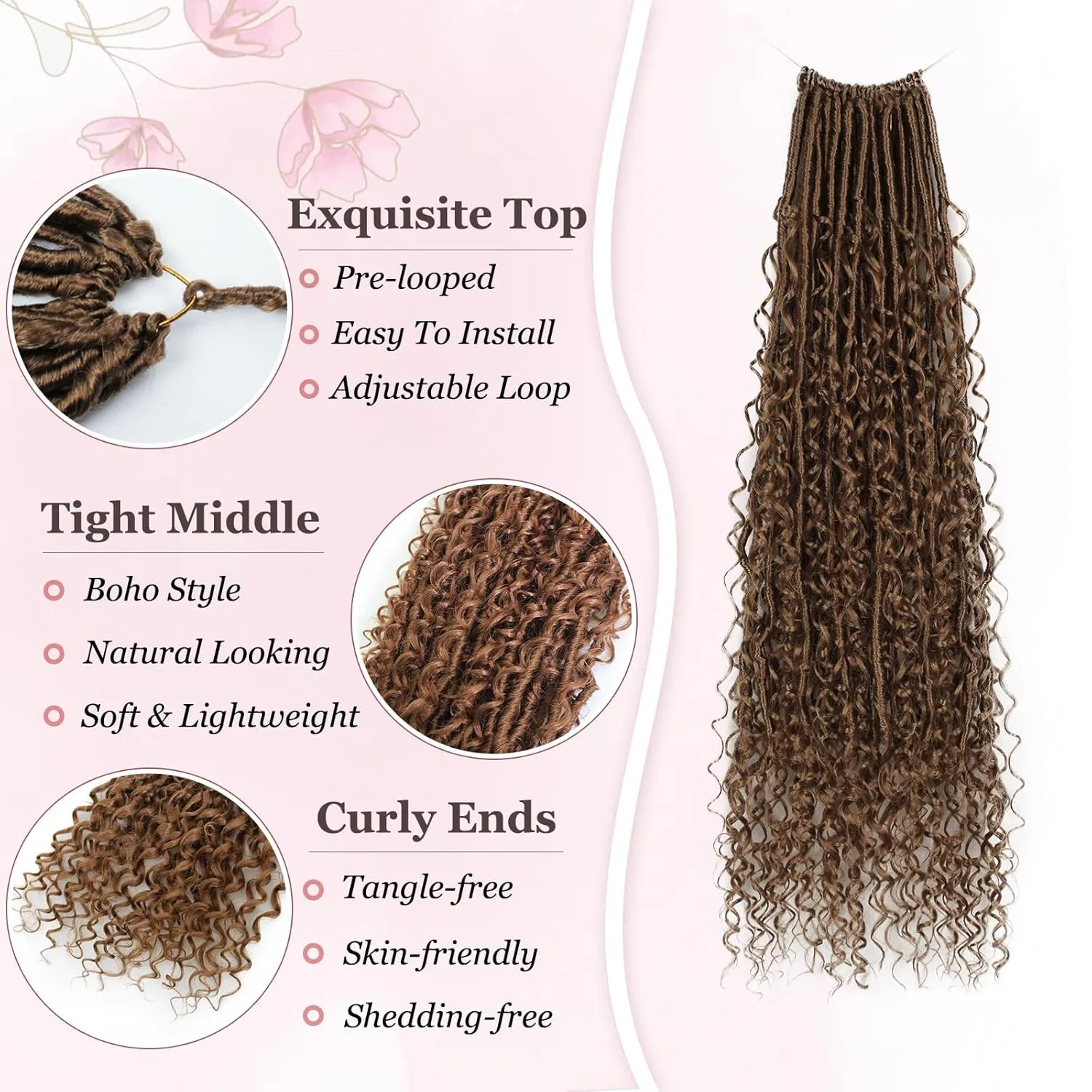 Boho Faux Locs Crochet Hair 9 Packs Long Goddess locs 24 Inch Boho Soft Locs With Curly Ends Pre Looped Bohemian River Loc Crochet Hair For Women (24 inch,#30)