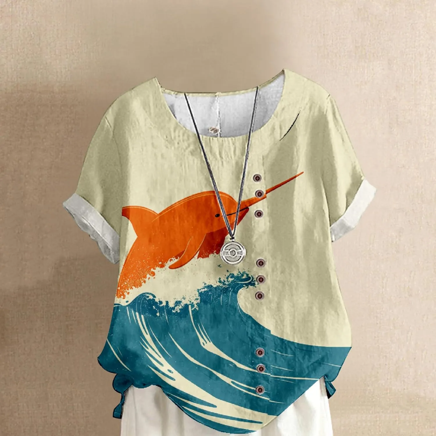 Boho Tops for Women Floral Shirts 2024 Summer Soft Cold Shoulder Short Sleeve Crew Neck Fashion T Shirts Blouse