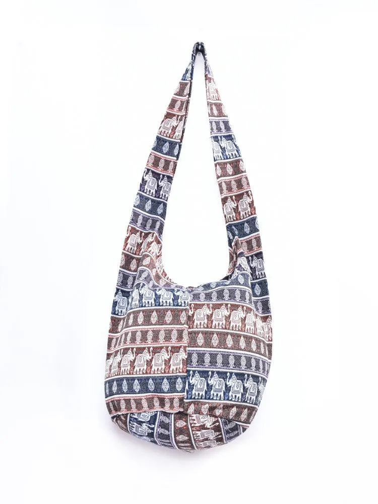 Bohotusk Striped Elephant Multi Stripe Cotton Canvas Sling Shoulder