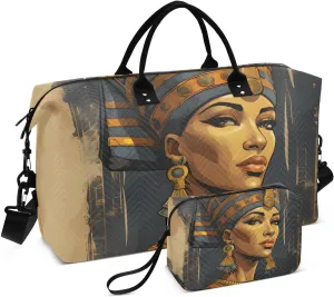 Bolaz Duffle Bag for Travel-Egypt Woman Pattern6，Weekender Overnight Bag with Wet Pocket for Women，Large Carry On Airport Bag with Toiletry Bag for Travel, Business Trips, Sports