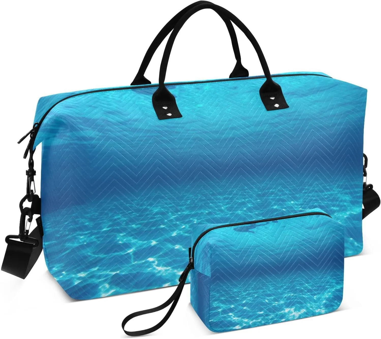 Bolaz Duffle Bag for Travel-Seafloor，Weekender Overnight Bag with Wet Pocket and Shoes Compartment for Women，Large Carry On Airport Bag with Toiletry Bag for Travel, Business Trips, Sports