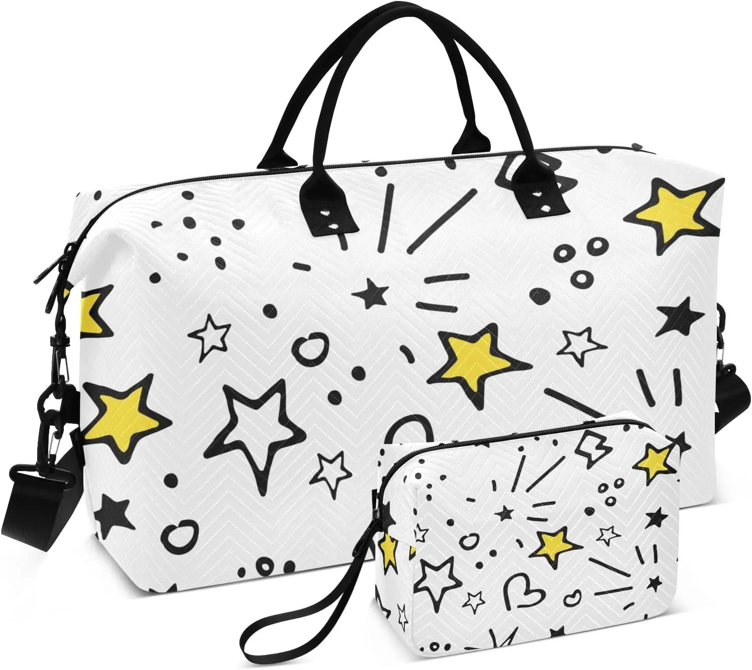 Bolaz Duffle Bag for Travel-Star Printing ，Weekender Overnight Bag with Wet Pocket for Women，Large Carry On Airport Bag with Toiletry Bag for Travel, Business Trips, Sports