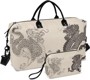 Bolaz Duffle Bag for Travel-Vintage Chinese DragonWeekender Overnight Bag with Wet Pocket for Women，Large Carry On Airport Bag with Toiletry Bag