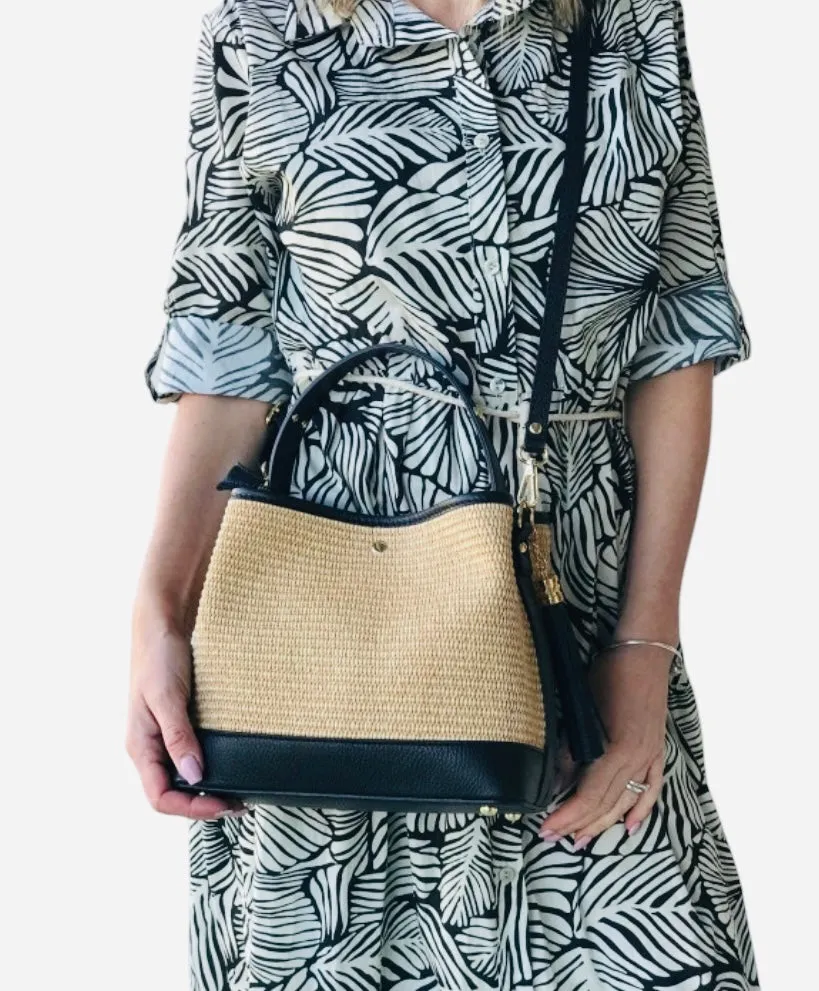 Bologna Woven Raffia & Leather Tote Bag | Cream
