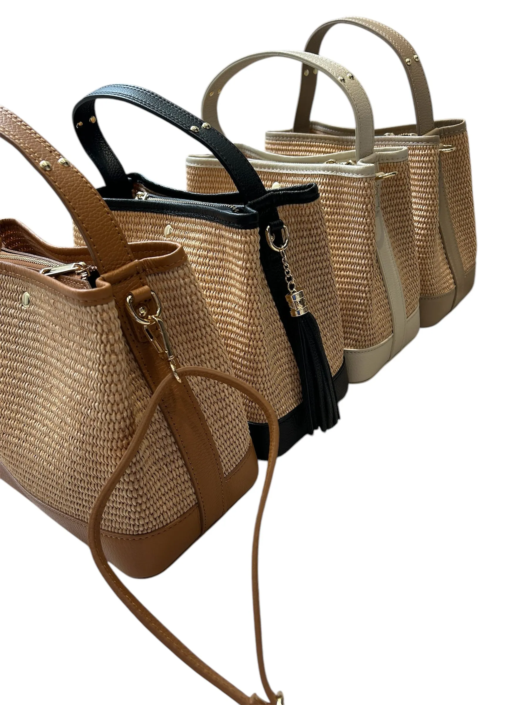 Bologna Woven Raffia & Leather Tote Bag | Cream