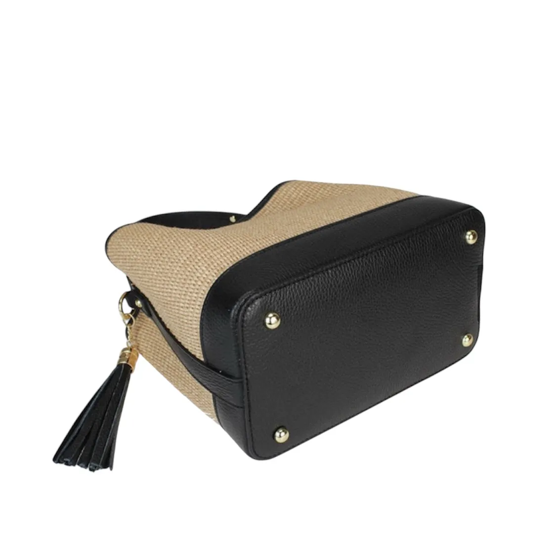 Bologna Woven Raffia & Leather Tote Bag | Cream