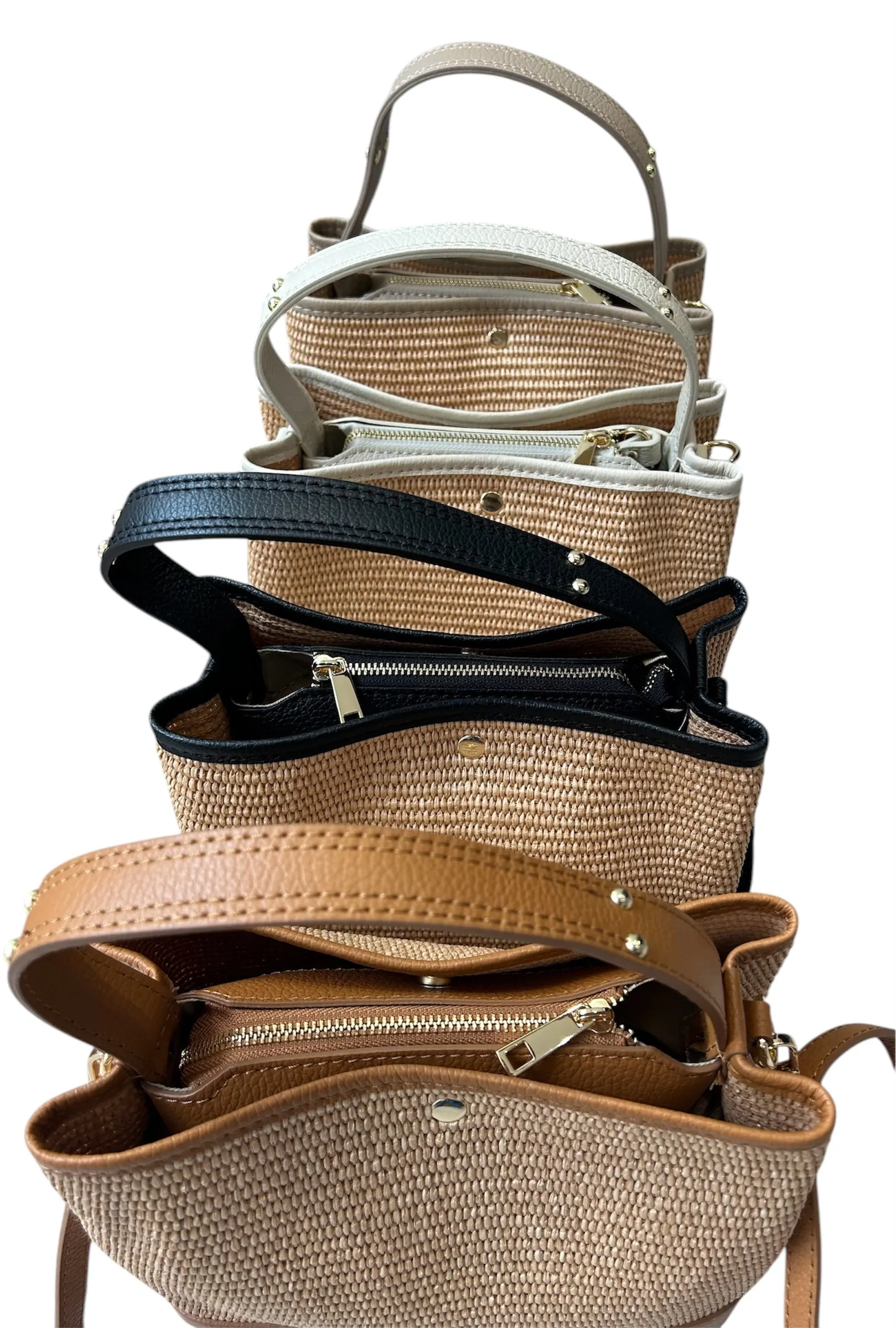 Bologna Woven Raffia & Leather Tote Bag | Cream