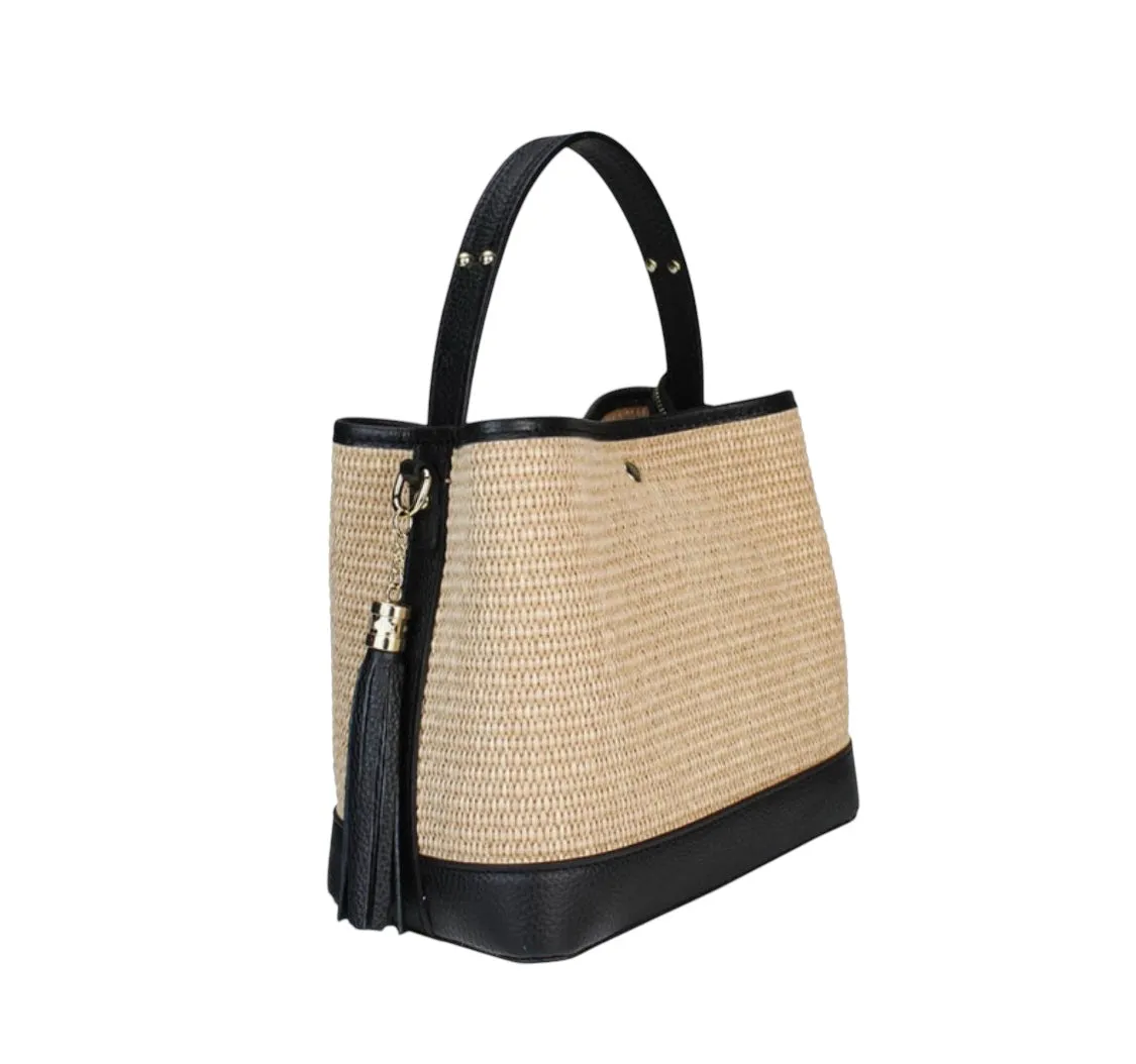 Bologna Woven Raffia & Leather Tote Bag | Cream