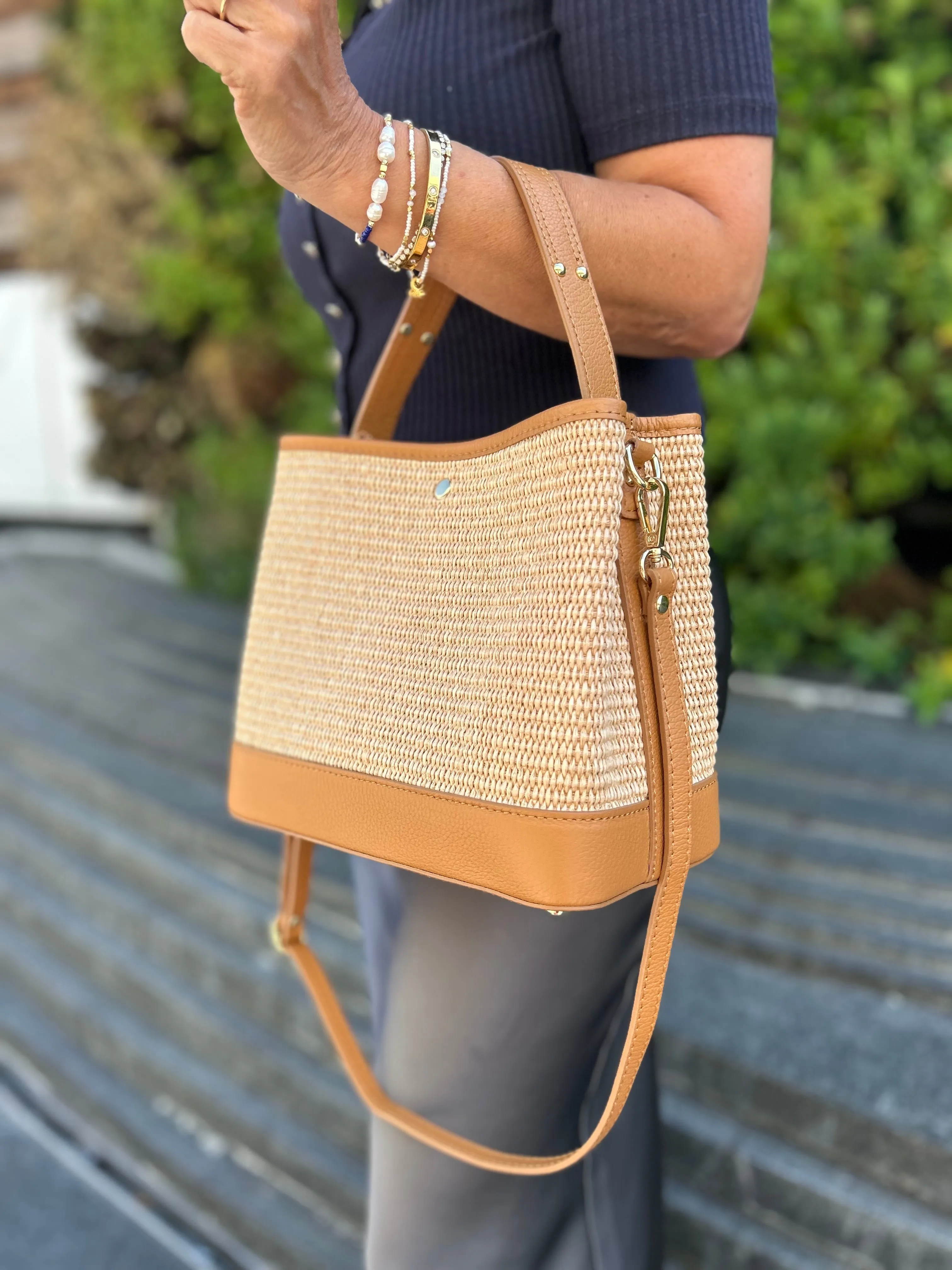 Bologna Woven Raffia & Leather Tote Bag | Cream