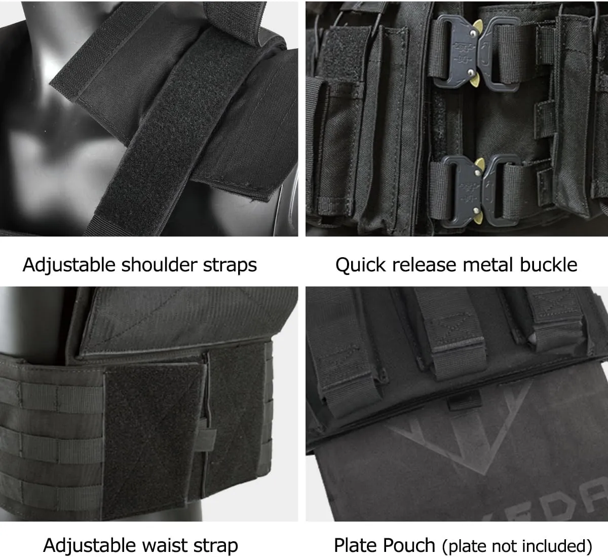 BOMTURN Great Tactical Outdoor Vest for Men Multifunctional Modular Molle Vest with Metal Buckles