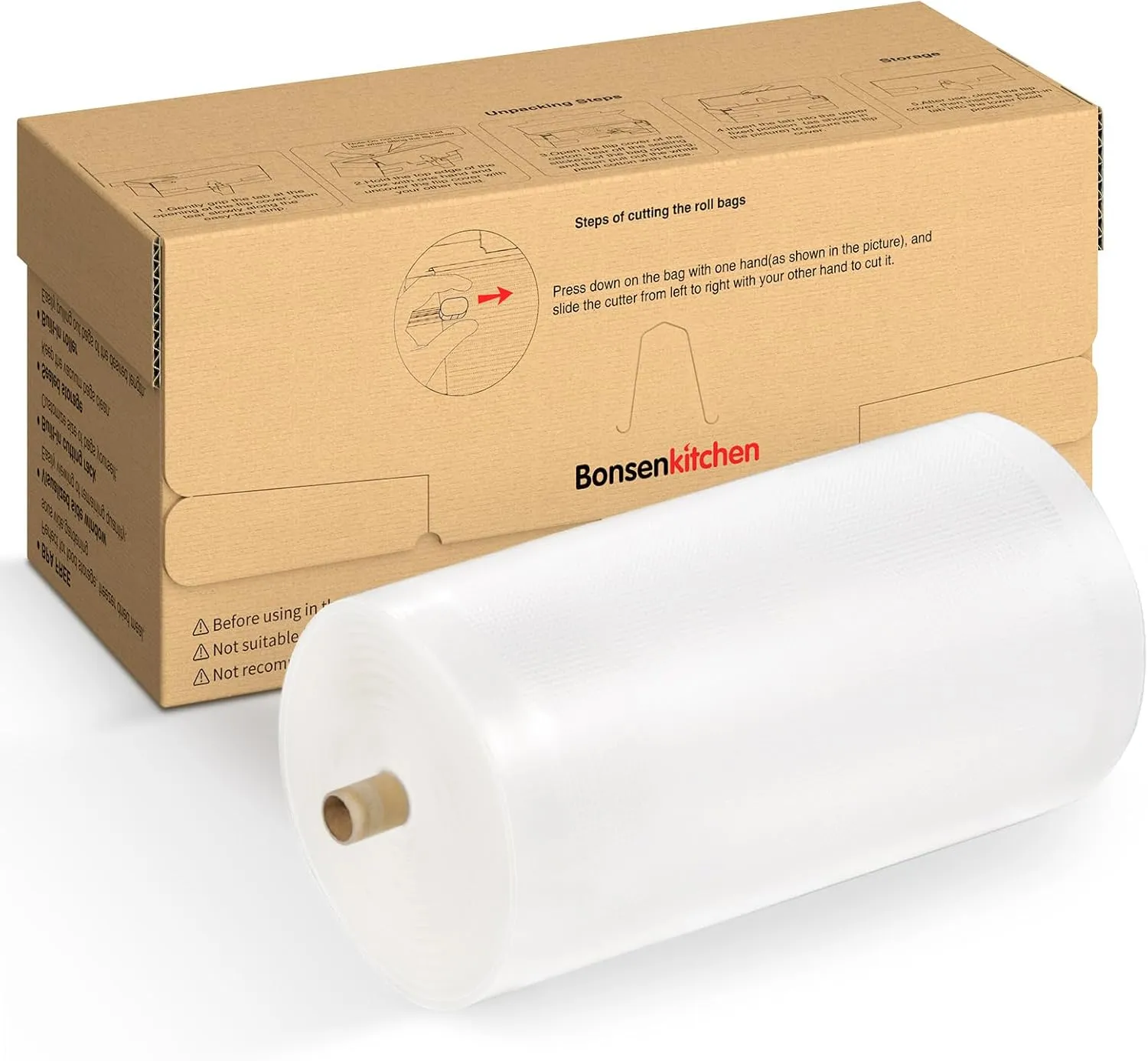 Bonsenkitchen 7.8” x 150’ Food Vacuum Seal Roll Keeper with Cutter, Vacuum Sealer Bags Rolls for Food Storage, Commercial Grade, BPA Free