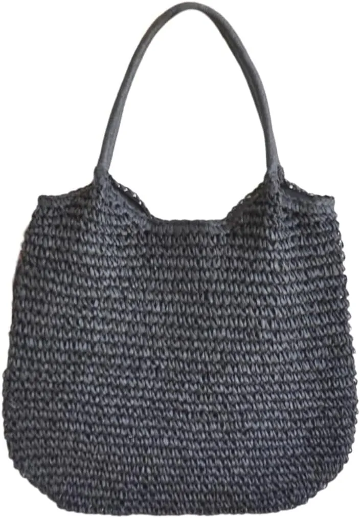 Braided Straw Handbag Large Capacity Woven Shoulder Bag Fashionable Solid Color Basket Bag for Beach Vacation