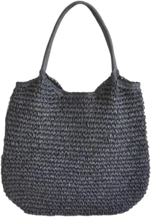 Braided Straw Handbag Large Capacity Woven Shoulder Bag Fashionable Solid Color Basket Bag for Beach Vacation