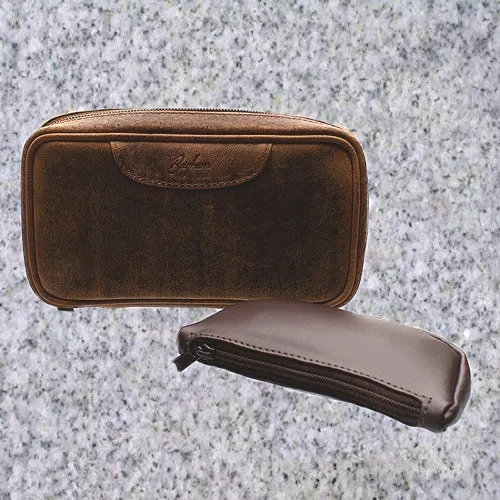Brigham: 2 Pipe Bag with Tobacco Pouch - Vintage