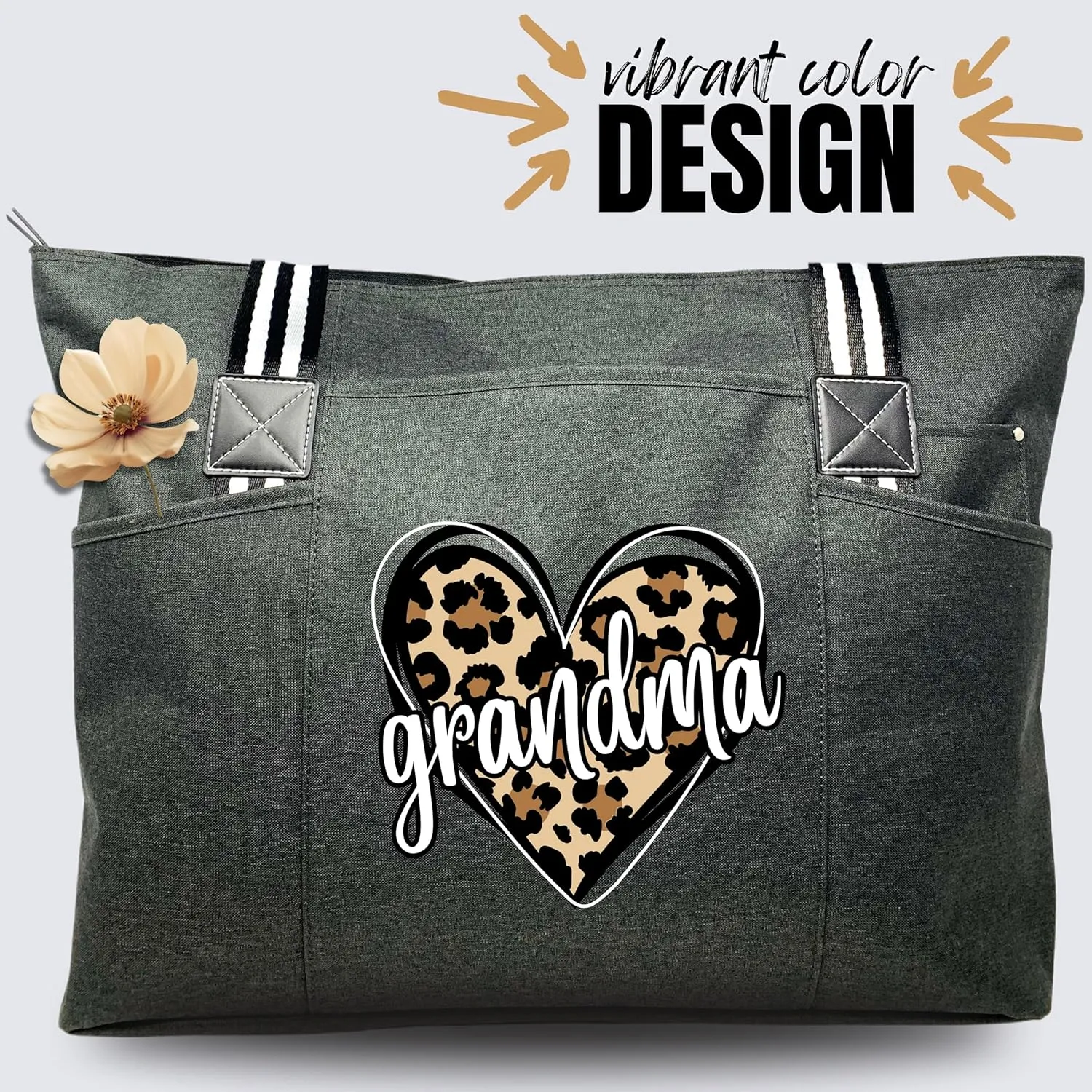 Brooke & Jess Designs Tote Bag for Grandma – Sturdy Canvas Grandma Tote w/Zipper & Inner Pocket Grandma Bag for Everyday Use