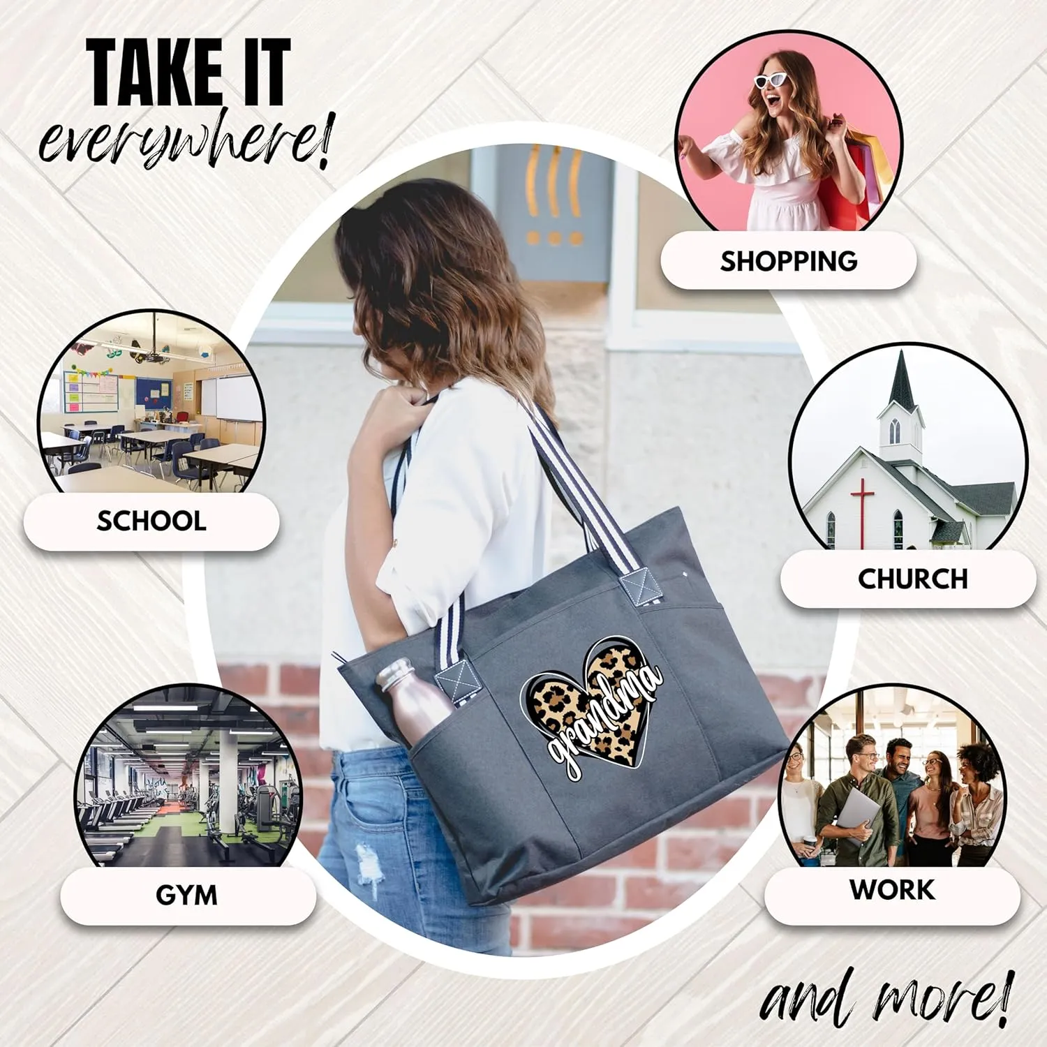 Brooke & Jess Designs Tote Bag for Grandma – Sturdy Canvas Grandma Tote w/Zipper & Inner Pocket Grandma Bag for Everyday Use