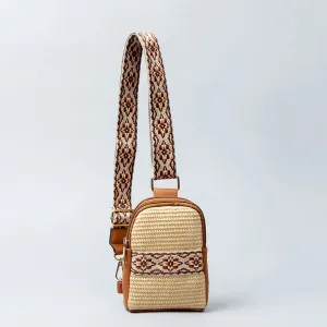 Buddha Stones Small Geometry Straw Woven Crossbody Bag Shoulder Bag