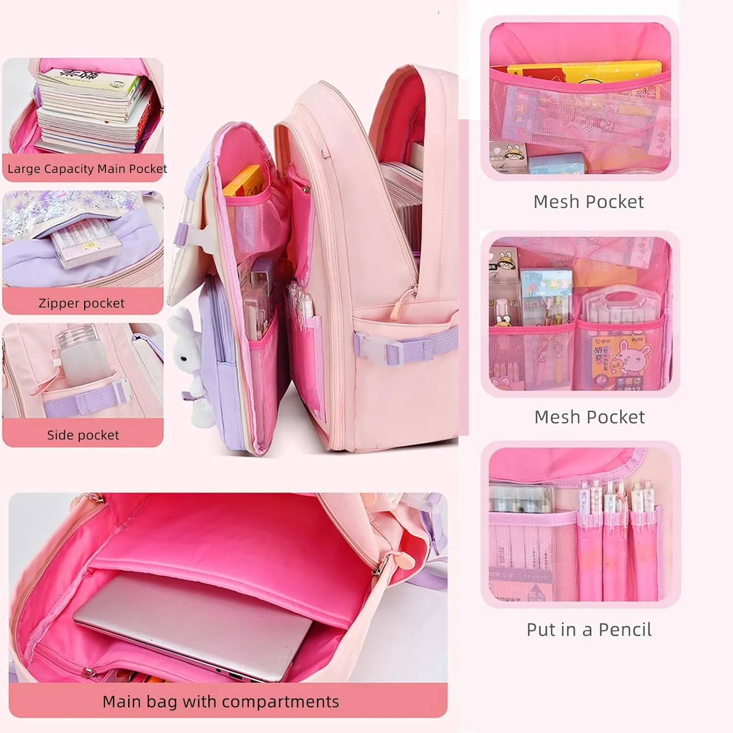 Bunny Backpack for Girls Cute Kids Bookbag for Elementary School Kawaii Preschool Outdoor Daypack Blue