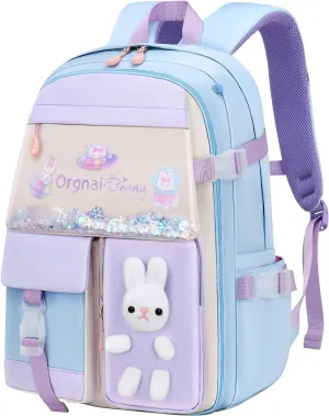 Bunny Backpack for Girls Cute Kids Bookbag for Elementary School Kawaii Preschool Outdoor Daypack Blue