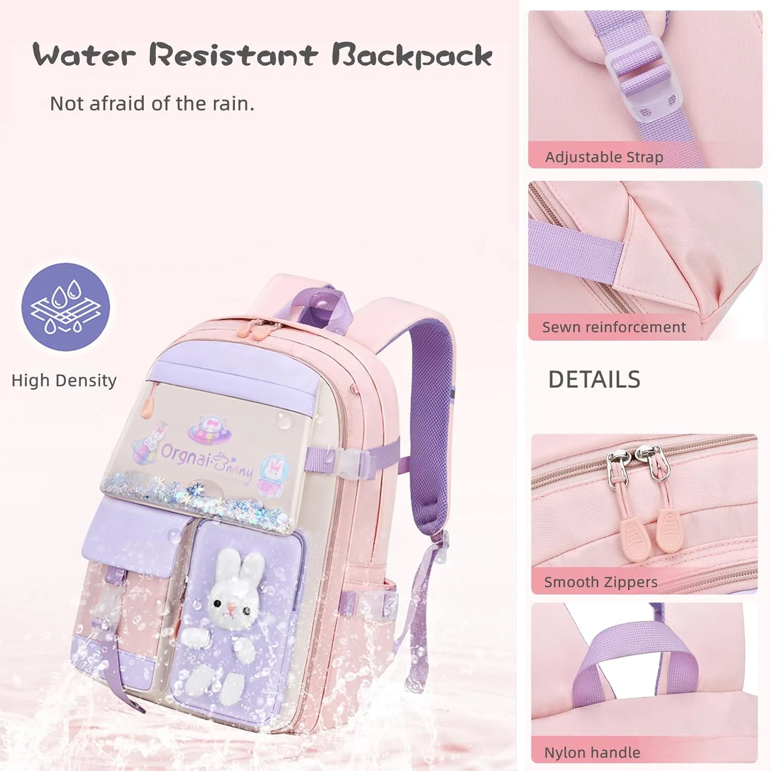 Bunny Backpack for Girls Cute Kids Bookbag for Elementary School Kawaii Preschool Outdoor Daypack Blue