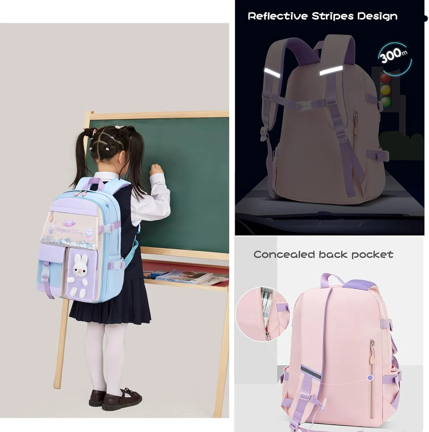 Bunny Backpack for Girls Cute Kids Bookbag for Elementary School Kawaii Preschool Outdoor Daypack Blue