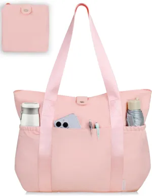 Buringer HOMESPON Large Foldable Beach Tote Bag for Women with Zipper Waterproof Handbag for Travel Shopping Gym Vacation