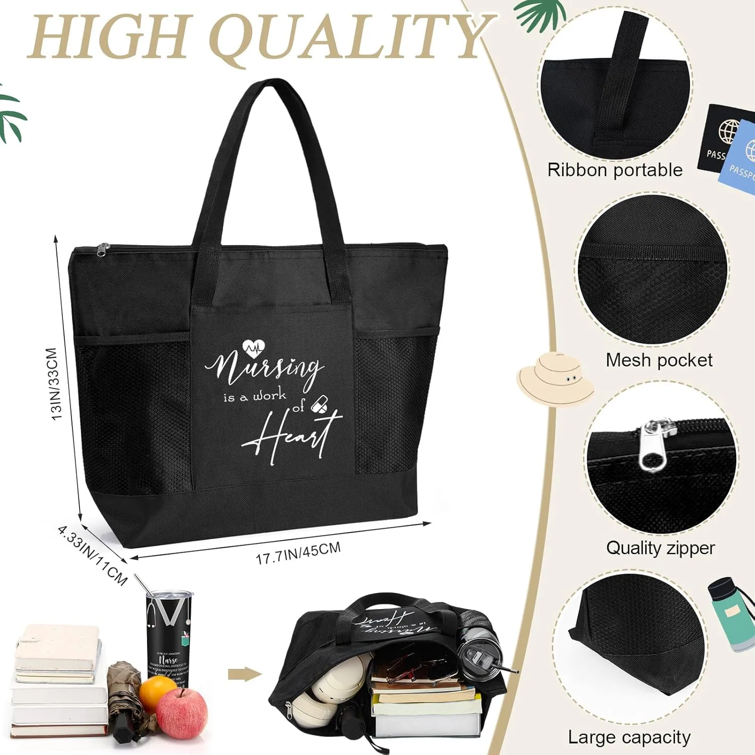 Buryeah 2 Pcs CNA Nurse Week Appreciation Gifts Nursing Tote Bag 20 oz Tumbler Cup with Lid Thank You Gift Women(Black)