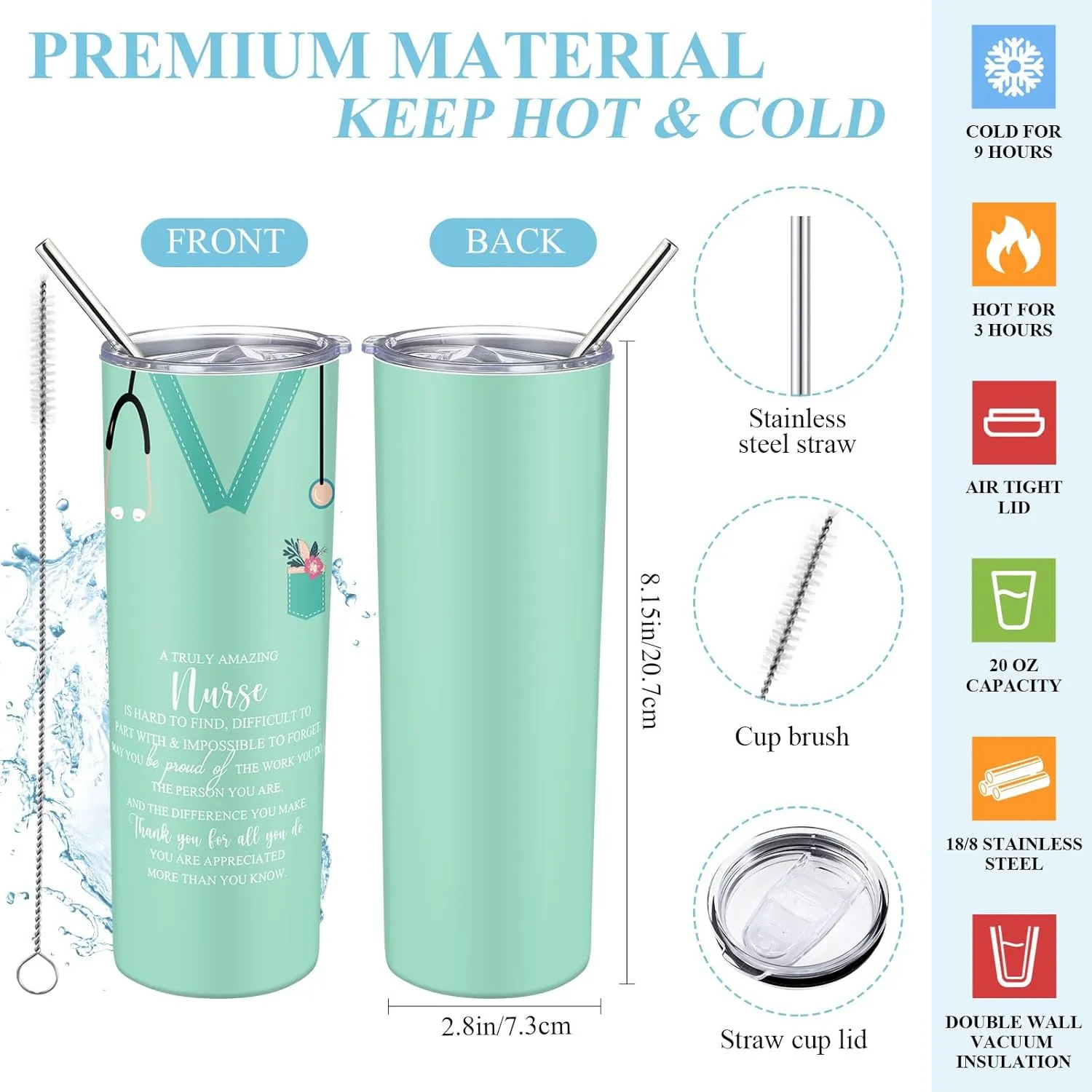 Buryeah 2 Pcs CNA Nurse Week Appreciation Gifts Nursing Tote Bag 20 oz Tumbler Cup with Lid Thank You Gift Women(Blue)