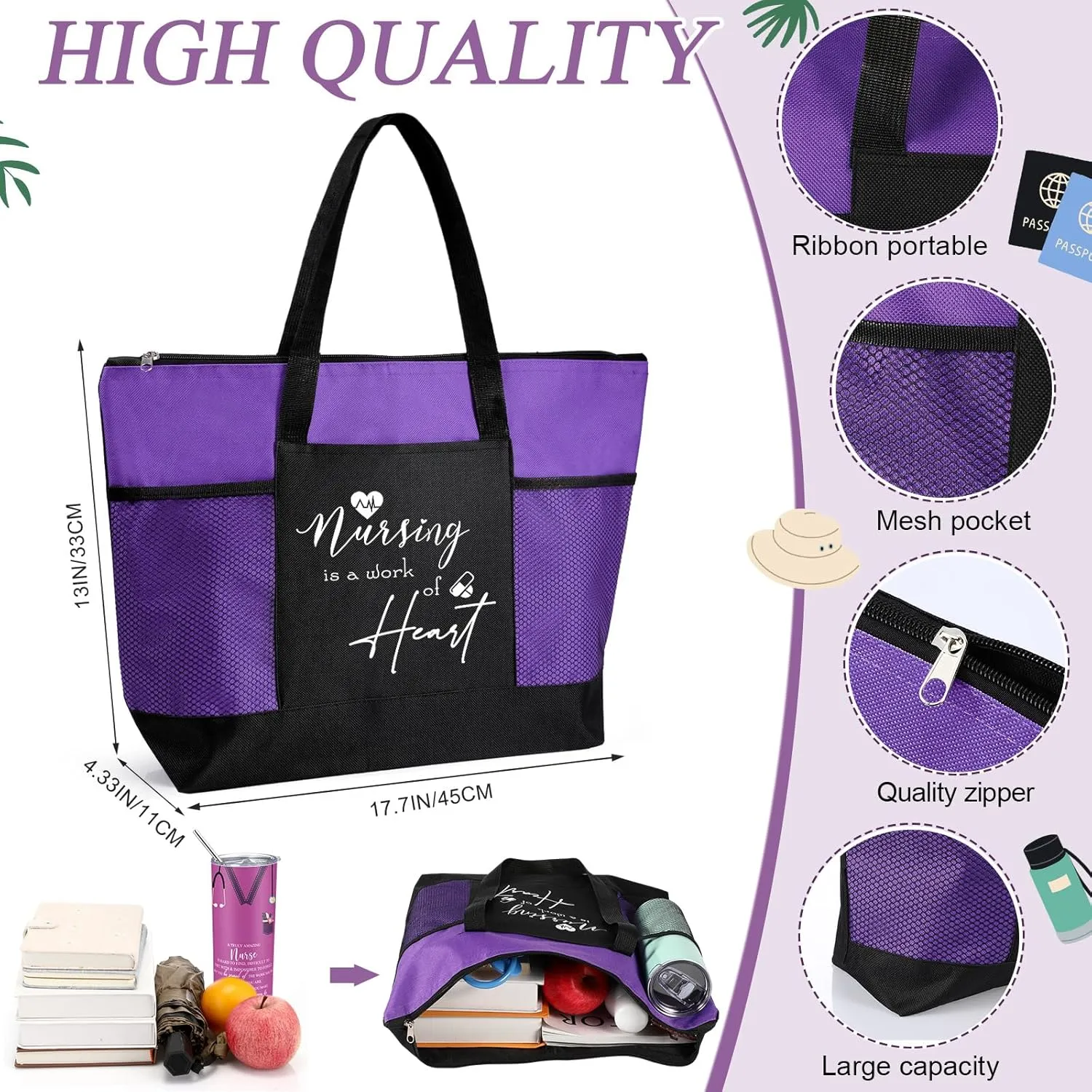 Buryeah 2 Pcs CNA Nurse Week Appreciation Gifts Nursing Tote Bag 20 oz Tumbler Cup with Lid Thank You Gift Women(Purple)