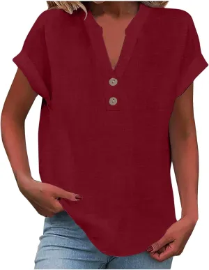 Button Down Shirts for Women Lightweight Cotton Linen Cap Sleeve Tops Casual Loose Spring Summer Beach Blouses