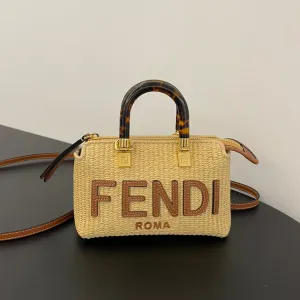 BY THE WAY MINI 18 IN BEIGE STRAW AND BROWN CALFSKIN TRIM