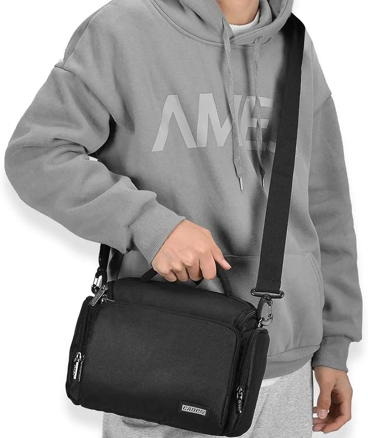 CADeN Camera Shoulder Crossbody Bag Case Compatible for Nikon, Canon, Sony SLR/DSLR Mirrorless Cameras and Lenses Waterproof(1.0 M, Black)
