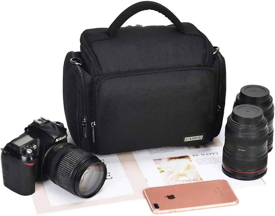 CADeN Camera Shoulder Crossbody Bag Case Compatible for Nikon, Canon, Sony SLR/DSLR Mirrorless Cameras and Lenses Waterproof(1.0 M, Black)