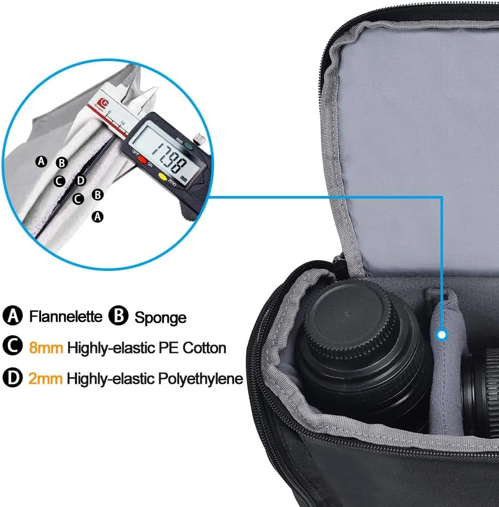 CADeN Camera Shoulder Crossbody Bag Case Compatible for Nikon, Canon, Sony SLR/DSLR Mirrorless Cameras and Lenses Waterproof(1.0 M, Black)
