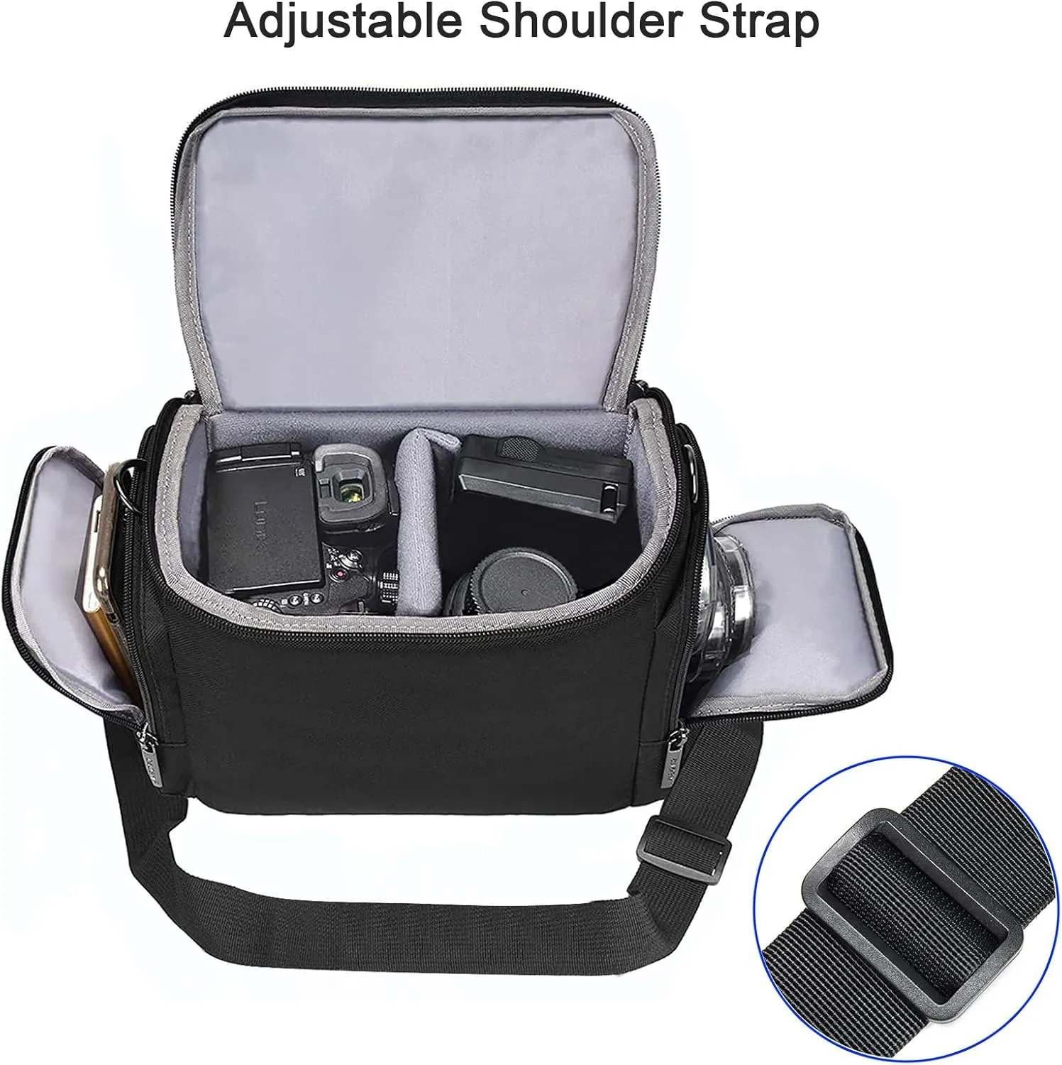 CADeN Camera Shoulder Crossbody Bag Case Compatible for Nikon, Canon, Sony SLR/DSLR Mirrorless Cameras and Lenses Waterproof(1.0 M, Black)